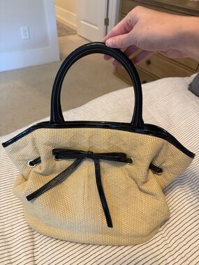 Talbots Cream Woven Tote with Black Trim and Bow